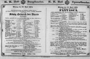 Theaterzettel (Oper und Burgtheater in Wien) 18750419 Seite: 1