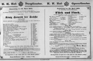 Theaterzettel (Oper und Burgtheater in Wien) 18750422 Seite: 1