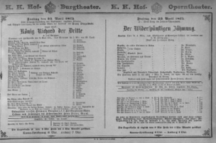 Theaterzettel (Oper und Burgtheater in Wien) 18750423 Seite: 1