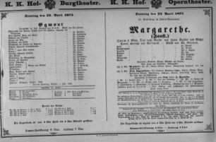 Theaterzettel (Oper und Burgtheater in Wien) 18750425 Seite: 1