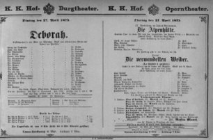 Theaterzettel (Oper und Burgtheater in Wien) 18750427 Seite: 1