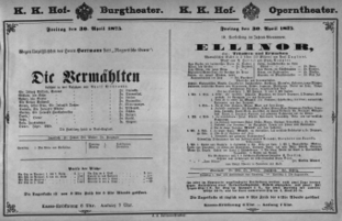 Theaterzettel (Oper und Burgtheater in Wien) 18750430 Seite: 1