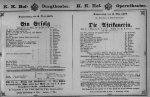 Theaterzettel (Oper und Burgtheater in Wien) 18750506 Seite: 1
