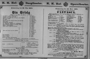 Theaterzettel (Oper und Burgtheater in Wien) 18750513 Seite: 1