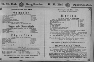 Theaterzettel (Oper und Burgtheater in Wien) 18750515 Seite: 1