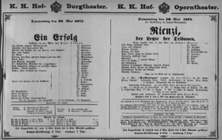 Theaterzettel (Oper und Burgtheater in Wien) 18750520 Seite: 1