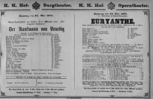Theaterzettel (Oper und Burgtheater in Wien) 18750522 Seite: 1