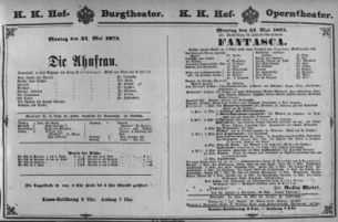 Theaterzettel (Oper und Burgtheater in Wien) 18750531 Seite: 1