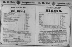Theaterzettel (Oper und Burgtheater in Wien) 18750601 Seite: 1