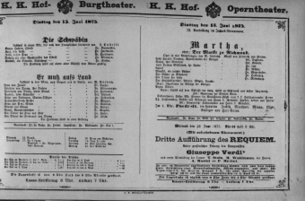 Theaterzettel (Oper und Burgtheater in Wien) 18750615 Seite: 1