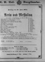 Theaterzettel (Oper und Burgtheater in Wien) 18750618 Seite: 1