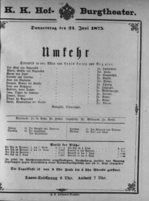 Theaterzettel (Oper und Burgtheater in Wien) 18750624 Seite: 1