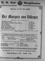 Theaterzettel (Oper und Burgtheater in Wien) 18750627 Seite: 1