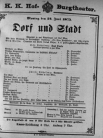 Theaterzettel (Oper und Burgtheater in Wien) 18750628 Seite: 1