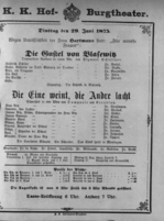 Theaterzettel (Oper und Burgtheater in Wien) 18750629 Seite: 1