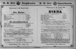 Theaterzettel (Oper und Burgtheater in Wien) 18750819 Seite: 1