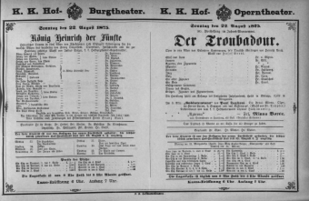 Theaterzettel (Oper und Burgtheater in Wien) 18750822 Seite: 1