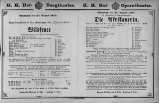 Theaterzettel (Oper und Burgtheater in Wien) 18750825 Seite: 1