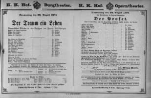 Theaterzettel (Oper und Burgtheater in Wien) 18750826 Seite: 1