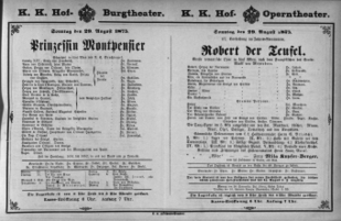 Theaterzettel (Oper und Burgtheater in Wien) 18750829 Seite: 1