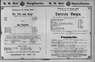Theaterzettel (Oper und Burgtheater in Wien) 18750831 Seite: 1