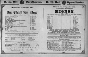 Theaterzettel (Oper und Burgtheater in Wien) 18750901 Seite: 1