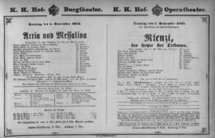 Theaterzettel (Oper und Burgtheater in Wien) 18750905 Seite: 1
