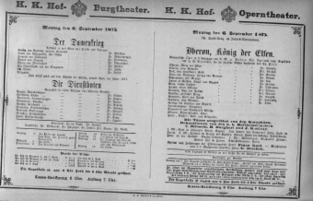 Theaterzettel (Oper und Burgtheater in Wien) 18750906 Seite: 1