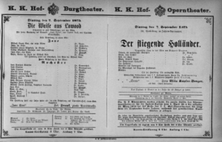 Theaterzettel (Oper und Burgtheater in Wien) 18750907 Seite: 1