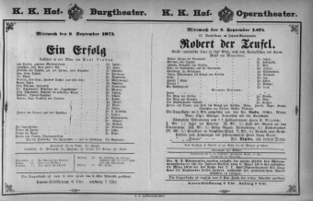 Theaterzettel (Oper und Burgtheater in Wien) 18750908 Seite: 1