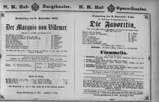 Theaterzettel (Oper und Burgtheater in Wien) 18750909 Seite: 1