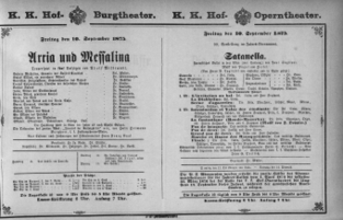 Theaterzettel (Oper und Burgtheater in Wien) 18750910 Seite: 1
