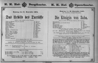 Theaterzettel (Oper und Burgtheater in Wien) 18750911 Seite: 1