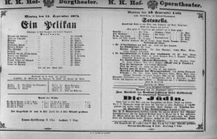 Theaterzettel (Oper und Burgtheater in Wien) 18750913 Seite: 1