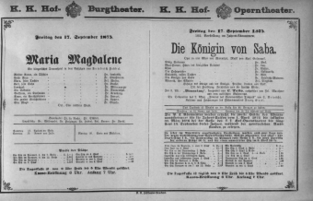 Theaterzettel (Oper und Burgtheater in Wien) 18750917 Seite: 1