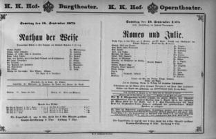 Theaterzettel (Oper und Burgtheater in Wien) 18750918 Seite: 1