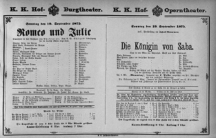 Theaterzettel (Oper und Burgtheater in Wien) 18750919 Seite: 1