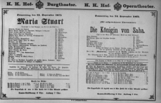 Theaterzettel (Oper und Burgtheater in Wien) 18750923 Seite: 1