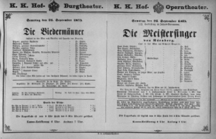 Theaterzettel (Oper und Burgtheater in Wien) 18750925 Seite: 1