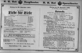 Theaterzettel (Oper und Burgtheater in Wien) 18750928 Seite: 1