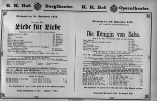 Theaterzettel (Oper und Burgtheater in Wien) 18750929 Seite: 1