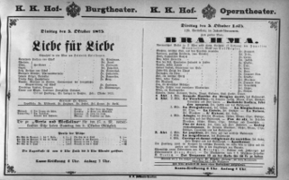 Theaterzettel (Oper und Burgtheater in Wien) 18751005 Seite: 1