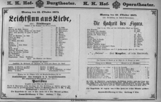 Theaterzettel (Oper und Burgtheater in Wien) 18751011 Seite: 1