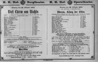 Theaterzettel (Oper und Burgtheater in Wien) 18751012 Seite: 1