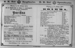 Theaterzettel (Oper und Burgtheater in Wien) 18751018 Seite: 1
