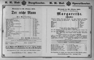 Theaterzettel (Oper und Burgtheater in Wien) 18751020 Seite: 1