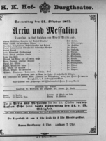 Theaterzettel (Oper und Burgtheater in Wien) 18751021 Seite: 1