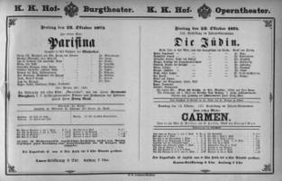 Theaterzettel (Oper und Burgtheater in Wien) 18751022 Seite: 1