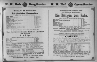 Theaterzettel (Oper und Burgtheater in Wien) 18751026 Seite: 1