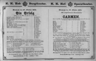 Theaterzettel (Oper und Burgtheater in Wien) 18751027 Seite: 1